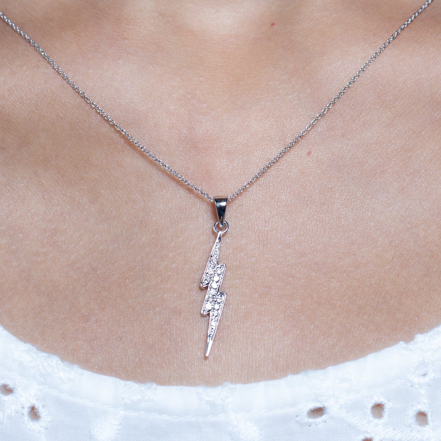Natural Diamond Lightning Bolt Necklace for Her