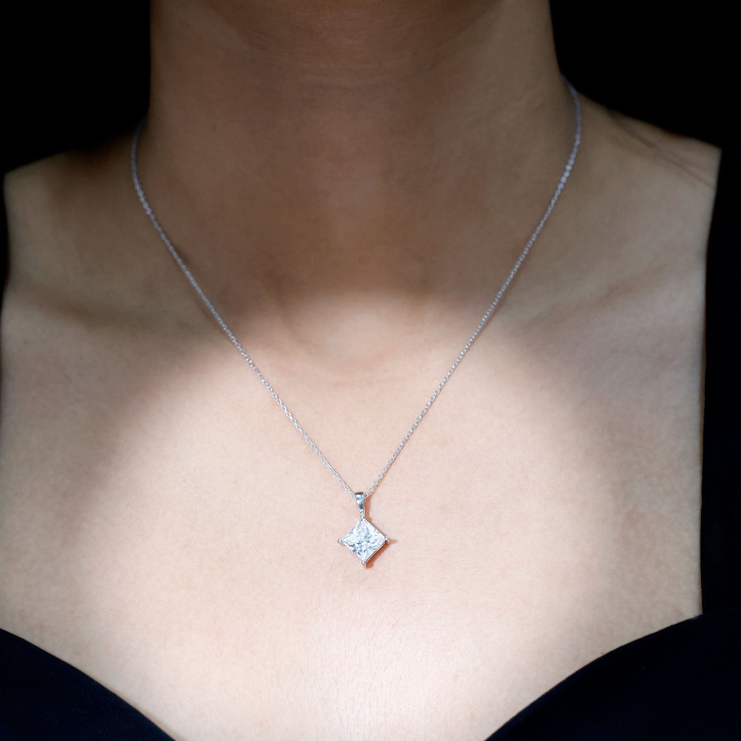 Diagonal Set 3 Carat Cubic Zirconia Princess Cut Necklace With Chain