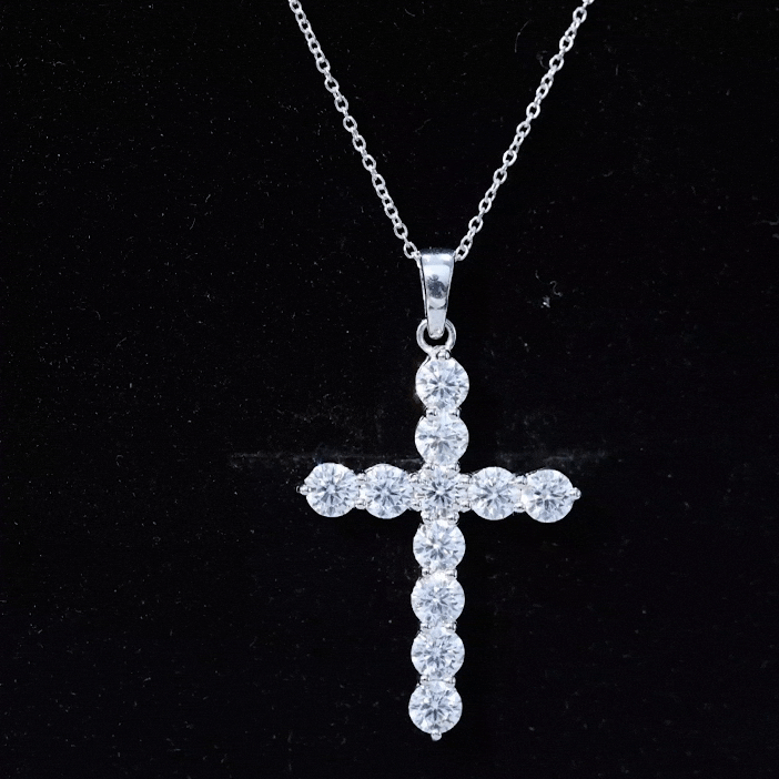 Certified Cubic Zirconia Christian Cross Necklace With Silver Chain