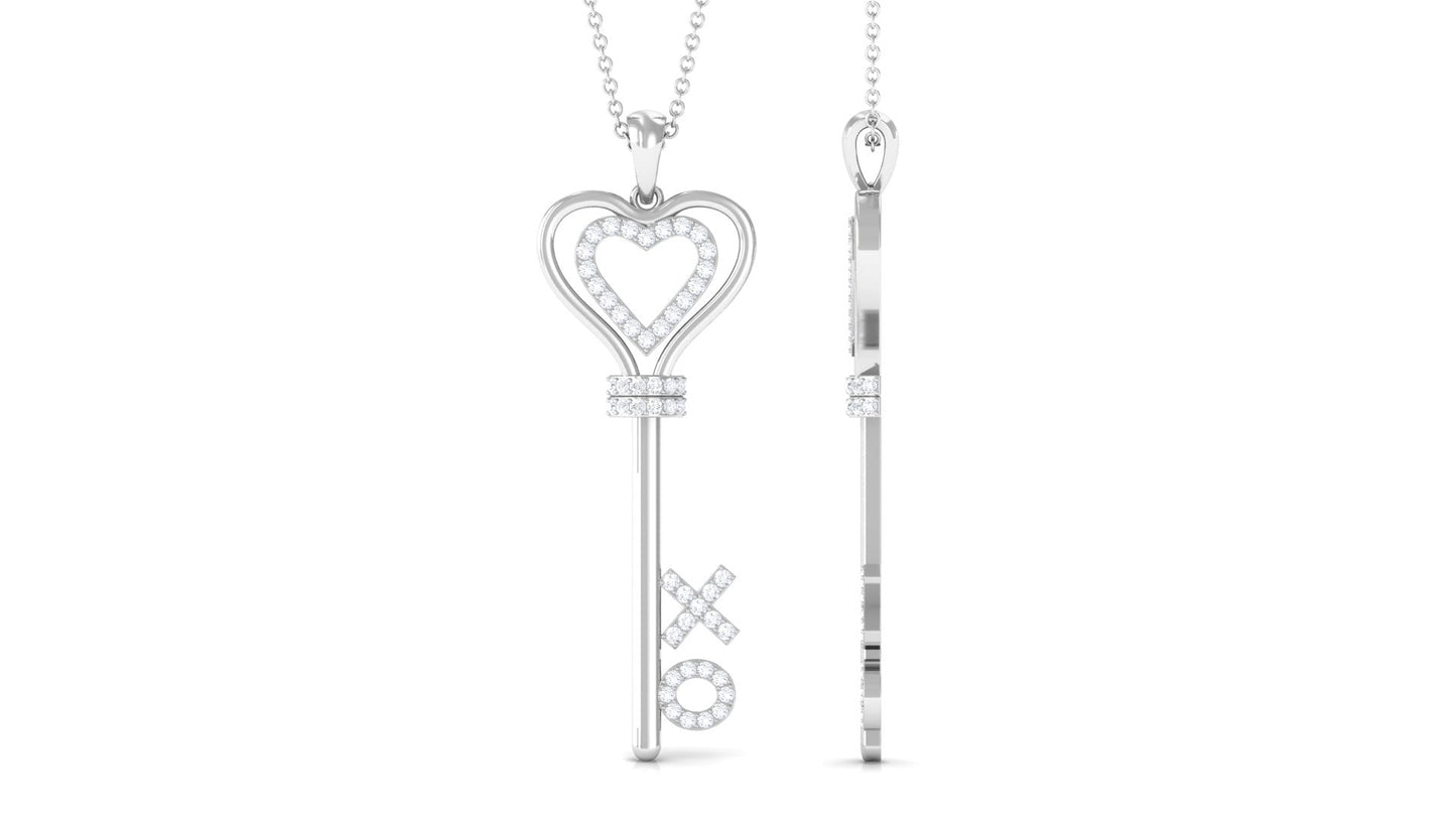 Certified Moissanite Double Heart Key Pendant with XO