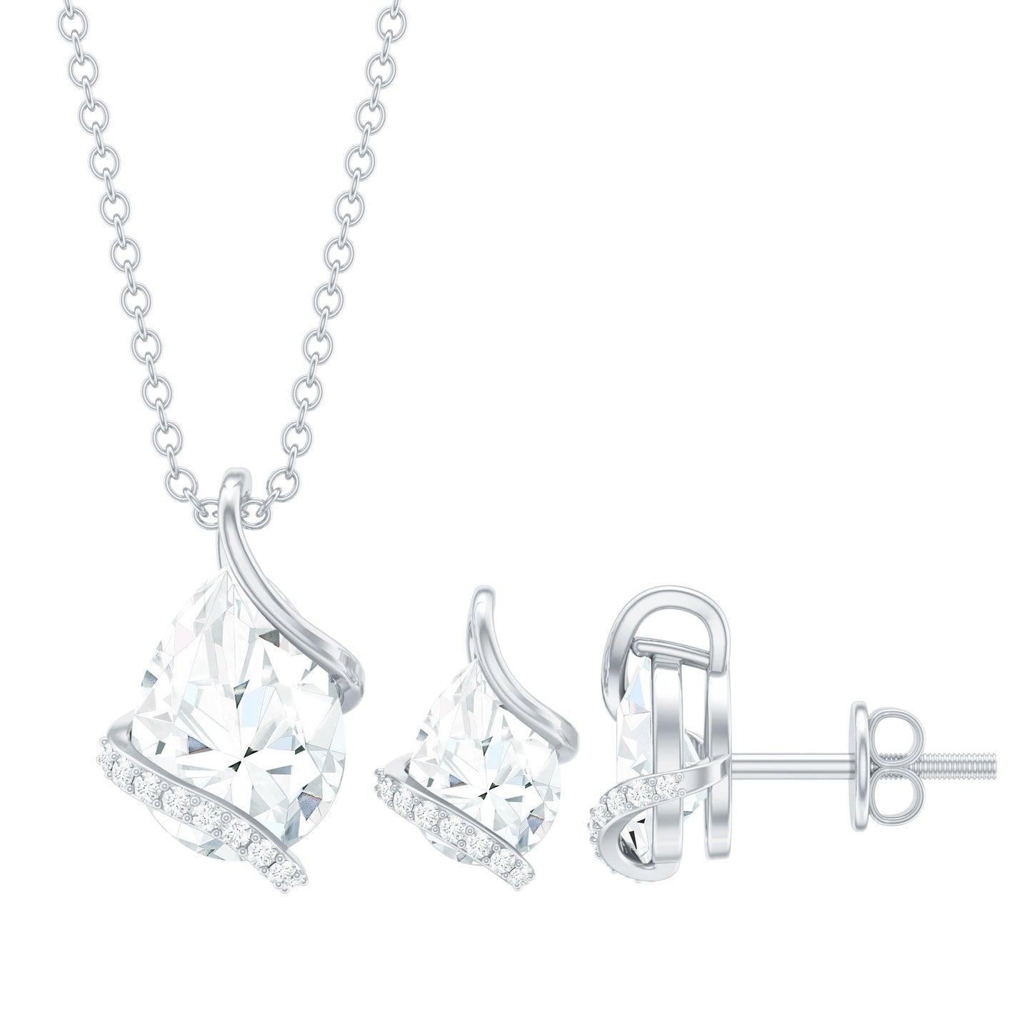 Pear and Round Shape Moissanite Teardrop Jewelry Set for Women