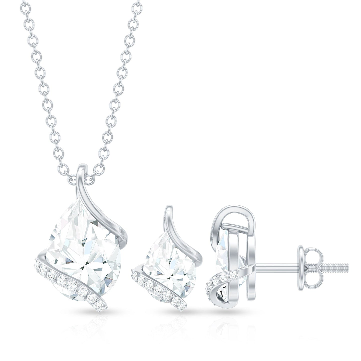 Pear and Round Shape Moissanite Teardrop Jewelry Set for Women