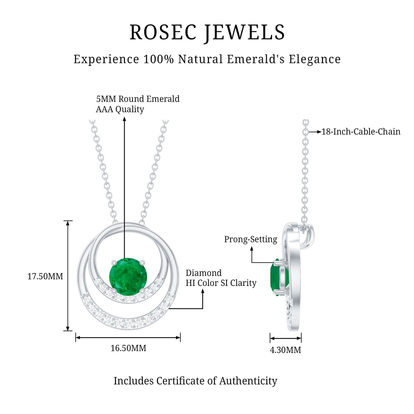 Natural Half Carat Emerald Double Circle Necklace with Diamond