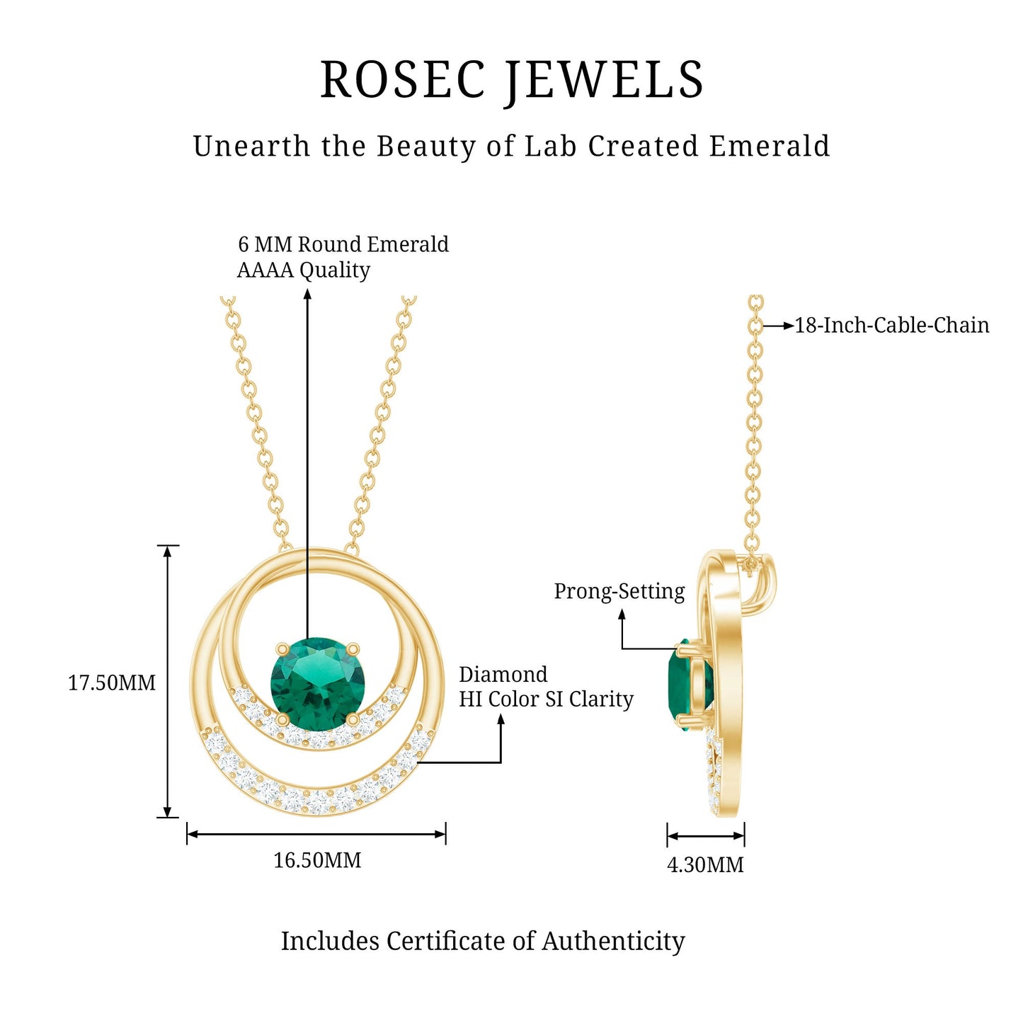 0.8 Carat Lab Created Emerald and Diamond Interlocking Circle Pendant