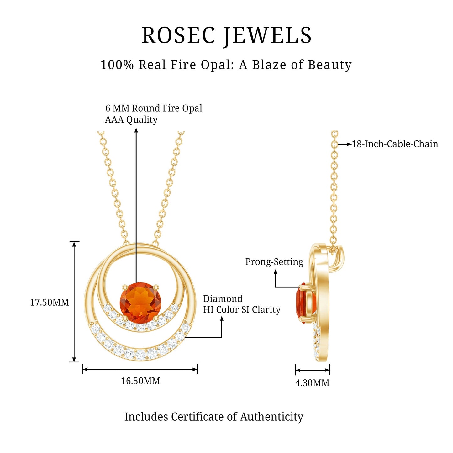 Real Fire Opal and Diamond Open Circle Pendant