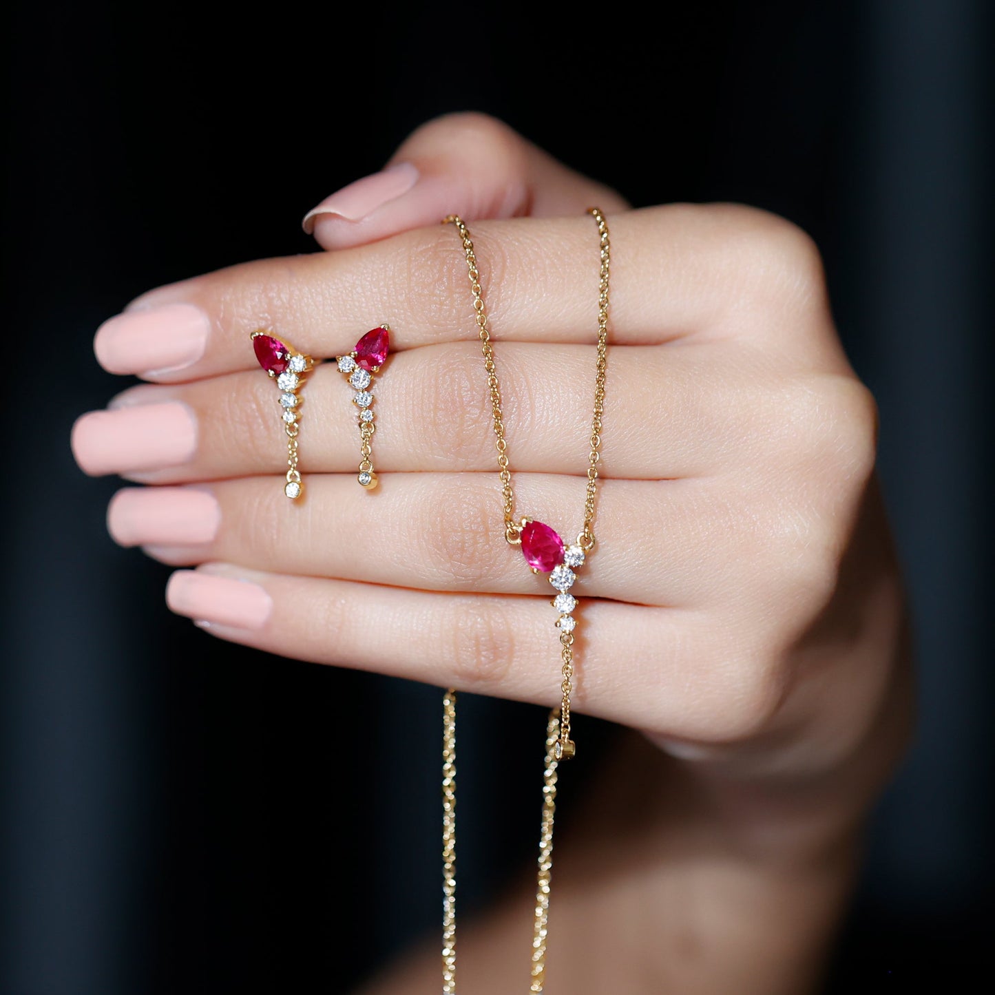 Lab Grown Ruby Bridal Necklace and Earrings Set