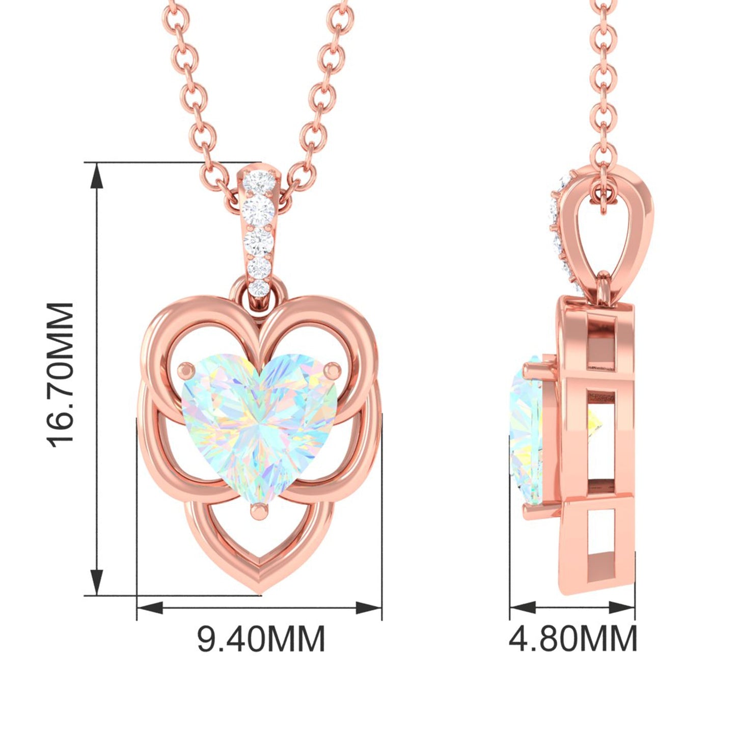 Natural Rainbow Opal Heart Pendant Necklace with Diamond