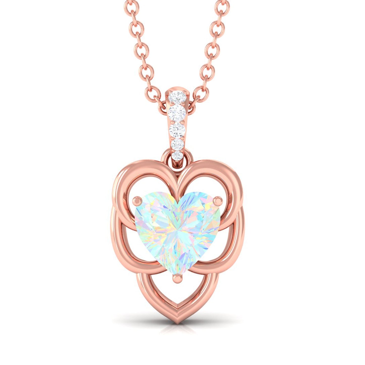 Natural Rainbow Opal Heart Pendant Necklace with Diamond