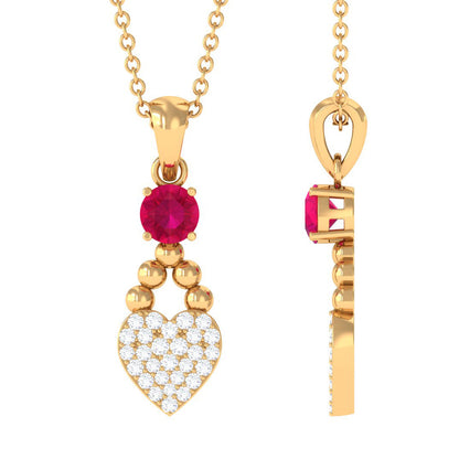 Round Shape Ruby and Diamond Heart Pendant