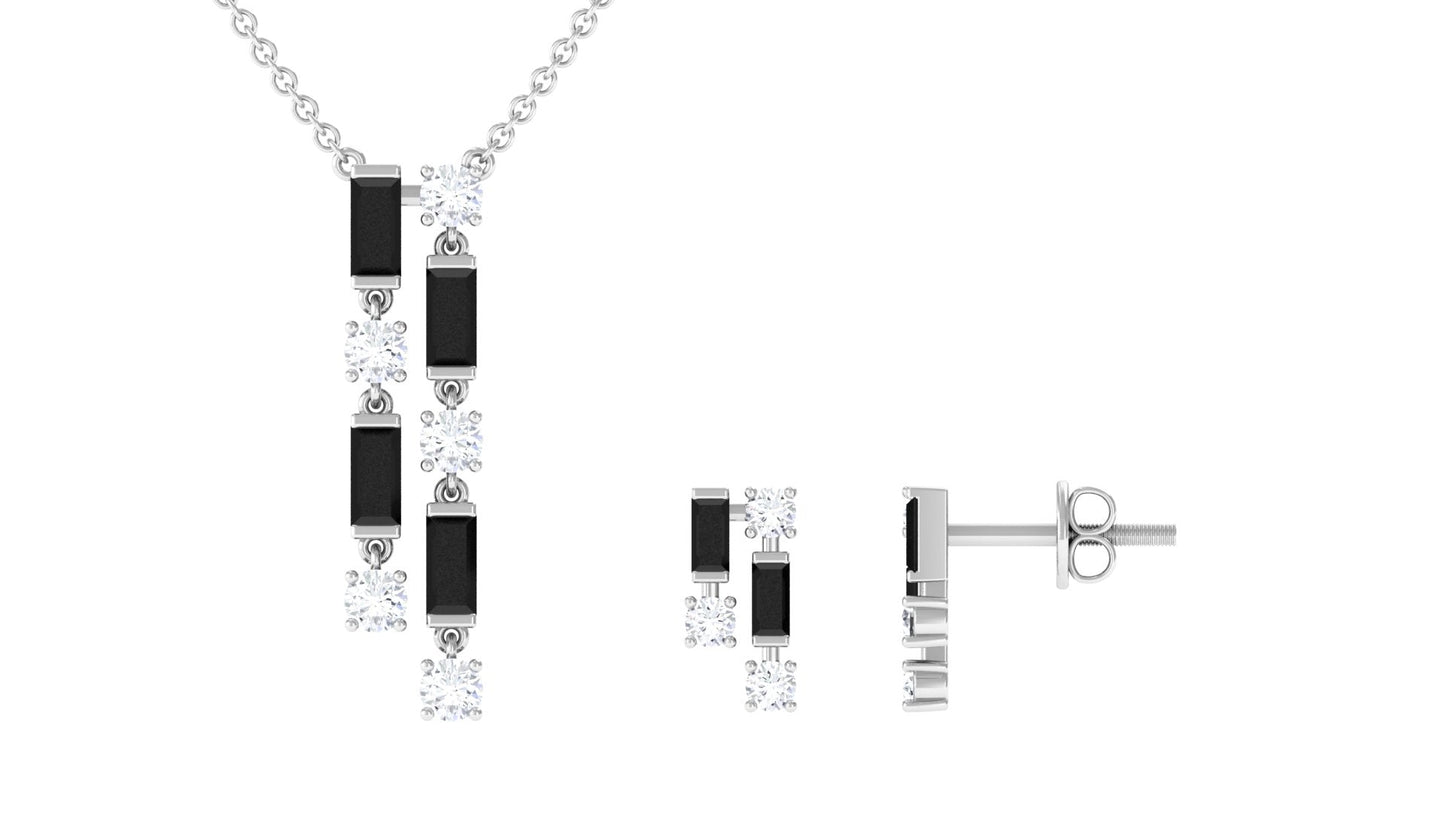 Created Black Diamond and Diamond Dangle Jewelry Set