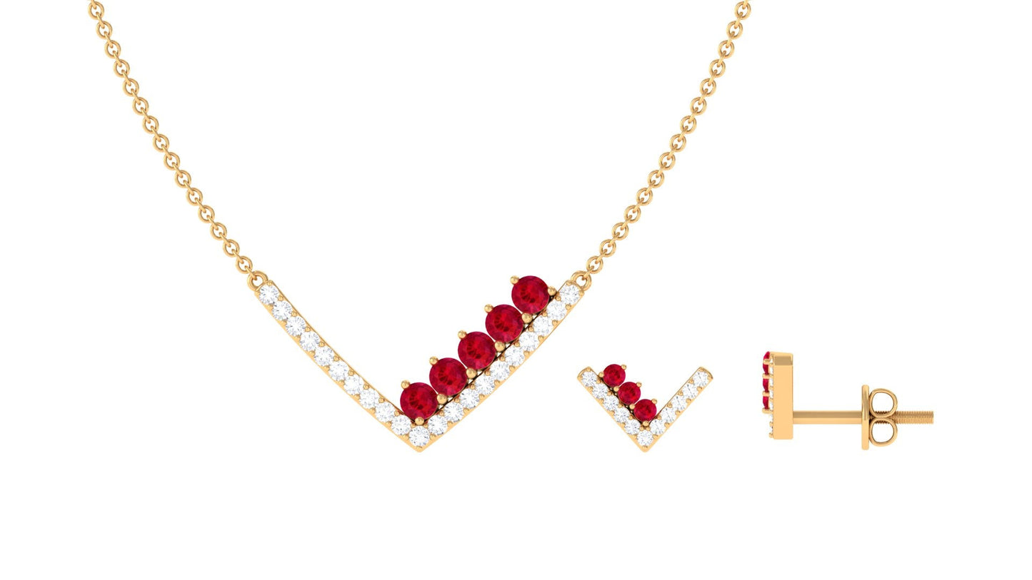 Created Ruby and Diamond Chevron jewelry Set