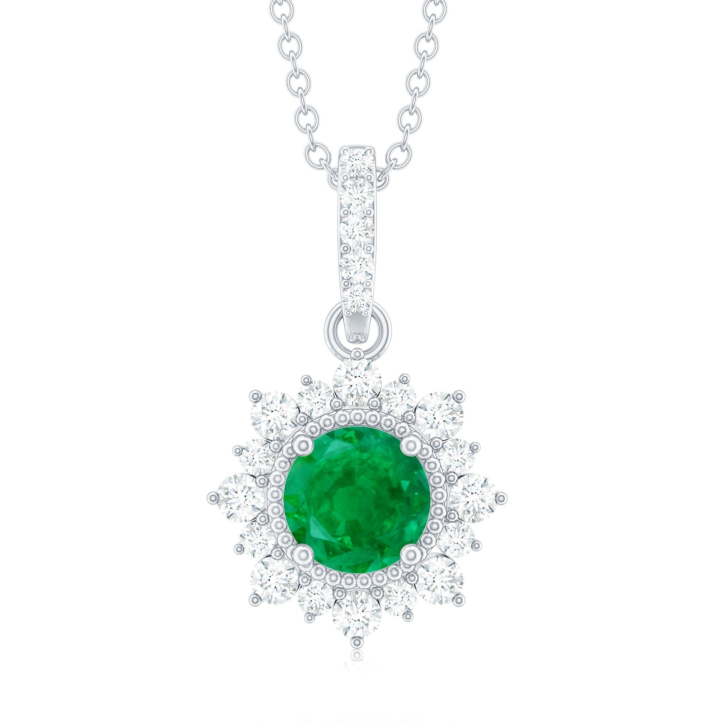 Natural Half Carat Emerald Flower Necklace with Diamond Halo