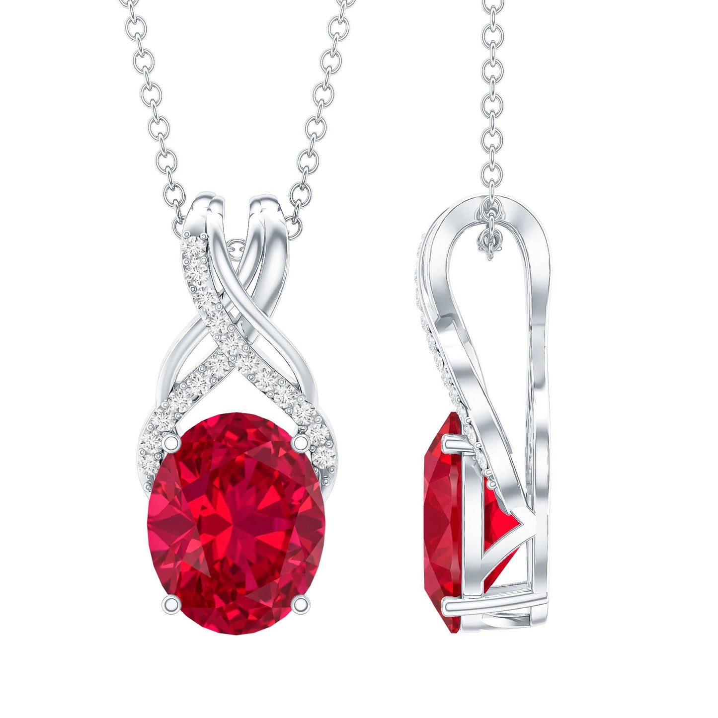 4 Carat Oval Lab Created Ruby Pendant with Diamond Bail