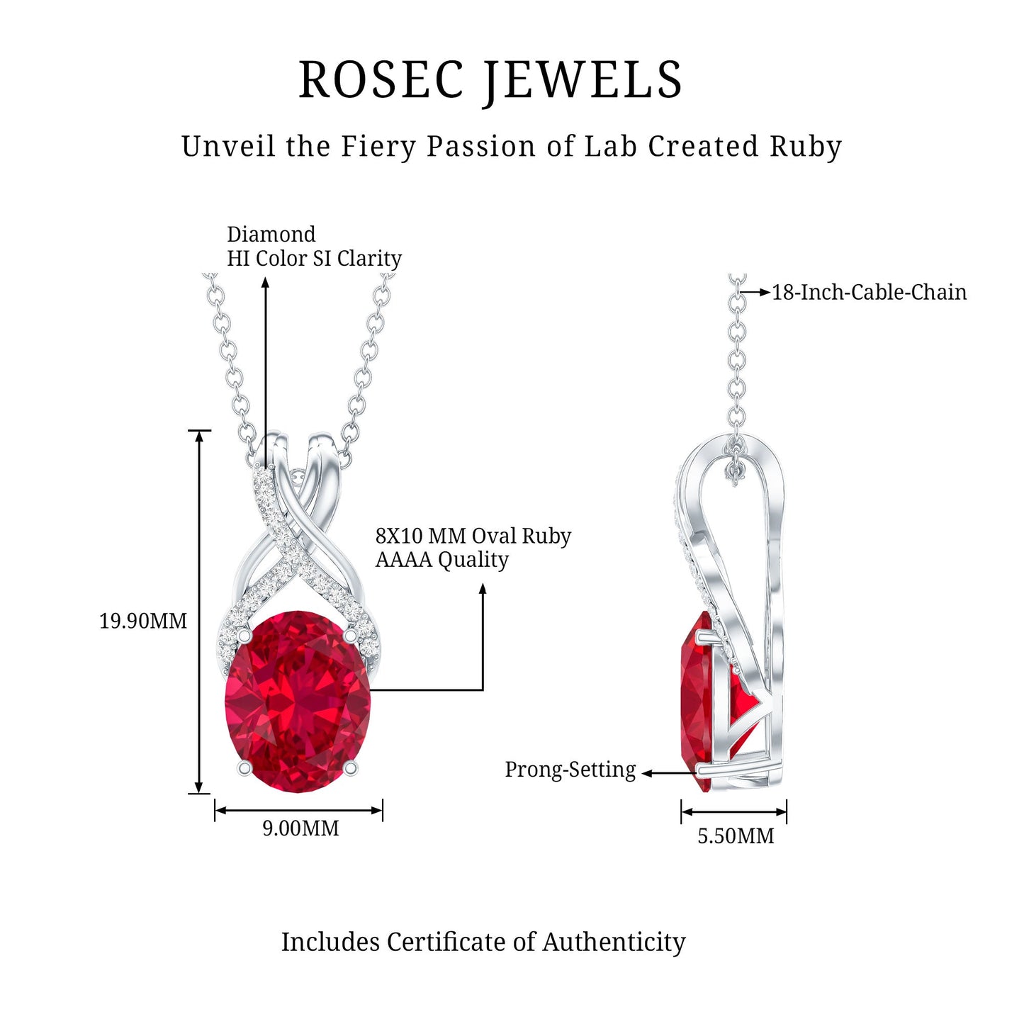 4 Carat Oval Lab Created Ruby Pendant with Diamond Bail