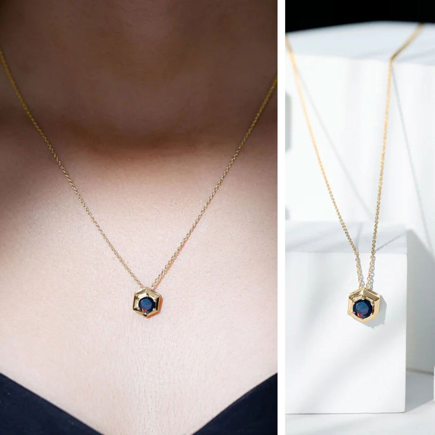 Natural Black Opal Hexagon Pendant Necklace With Chain