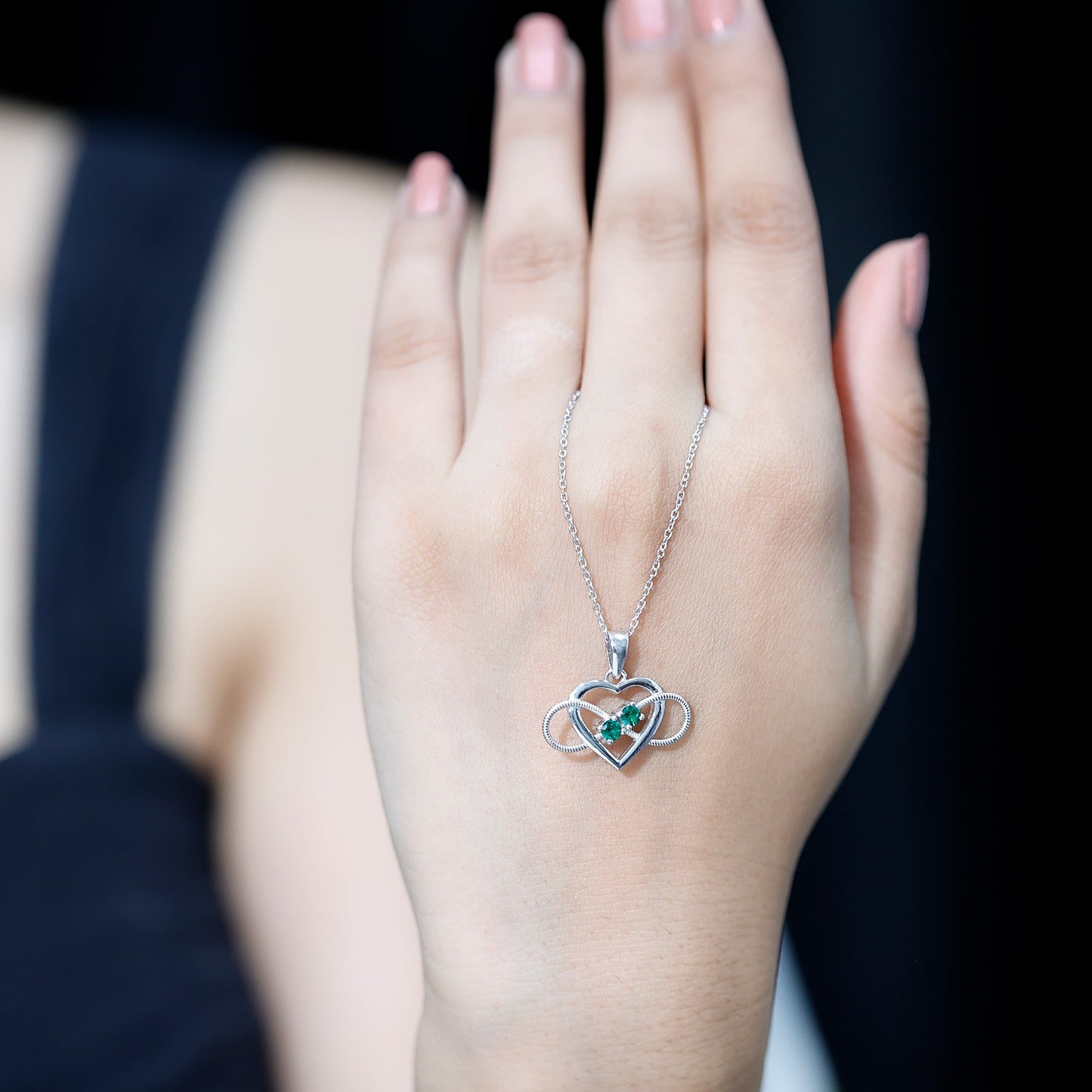 Lab Created Emerald Heart and Infinity Pendant Necklace