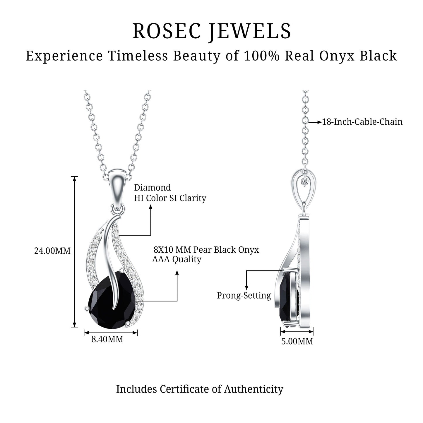 Pear Shaped Black Onyx and Diamond Leaf Pendant Necklace