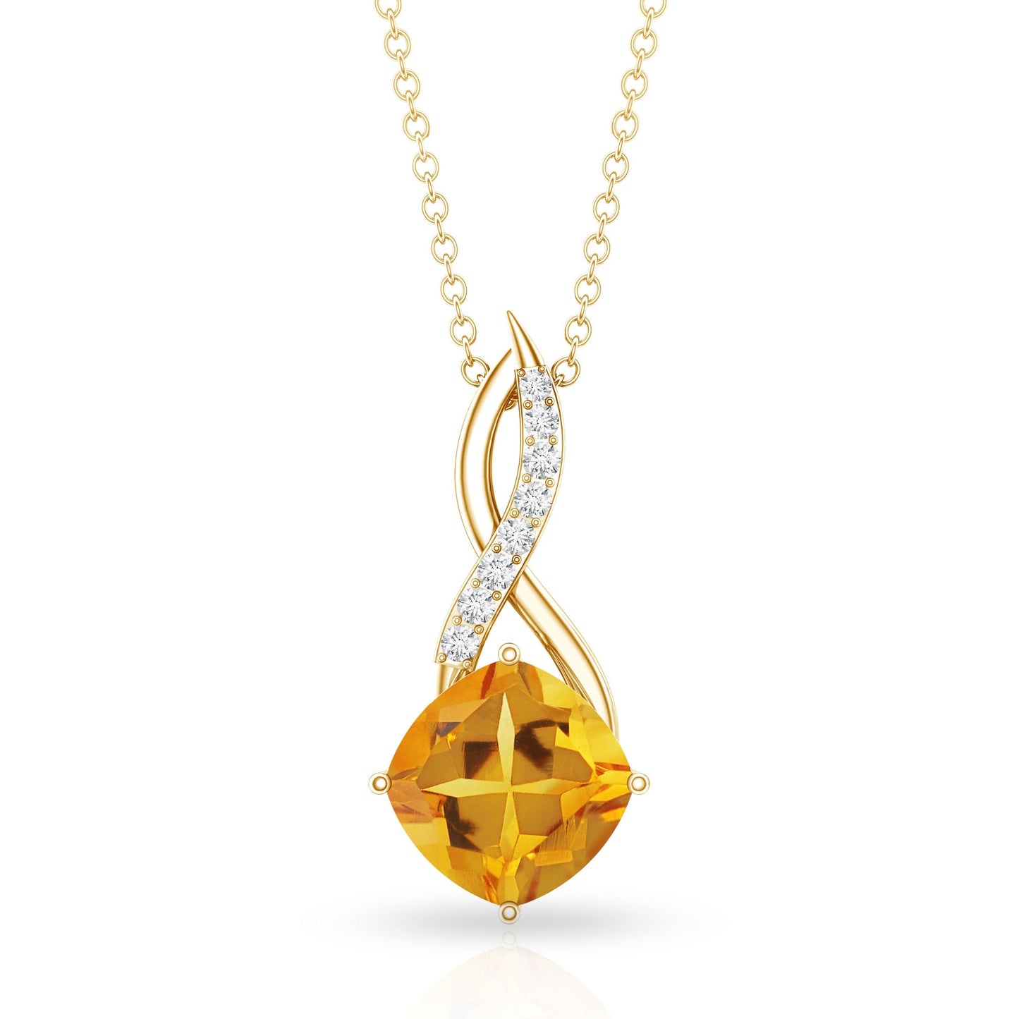 Natural 2.23 Carat Cushion Cut Citrine Infinity Pendant Necklace with Diamond