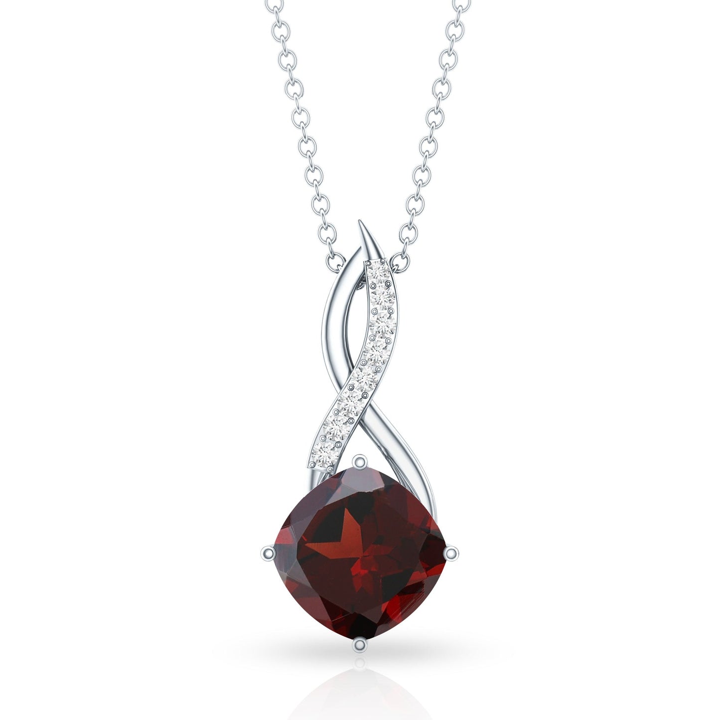 3.2 Carat Cushion Garnet Drop Infinity Necklace with Diamond