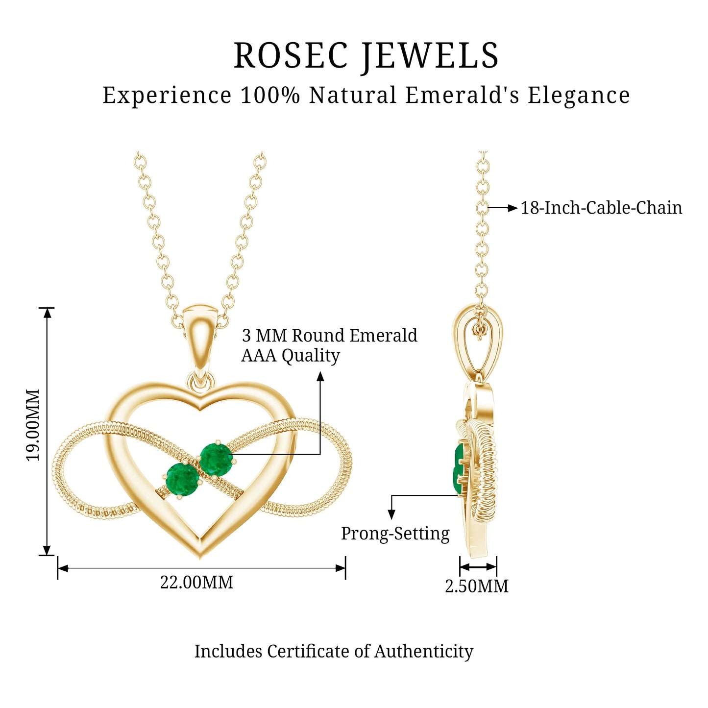 Heart Infinity Necklace with Real Emerald