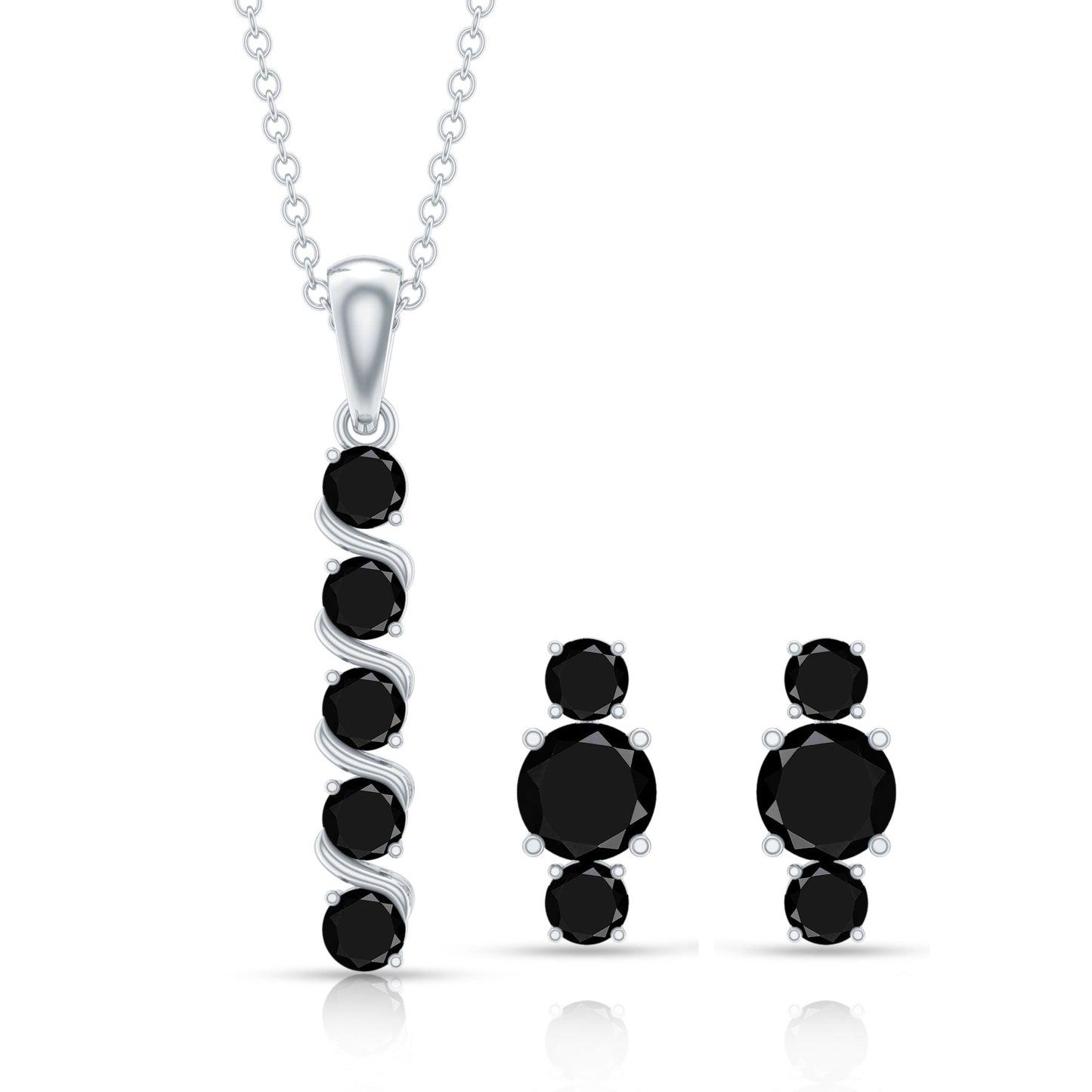 Lab Grown Black Diamond Bar Necklace and Earrings Set