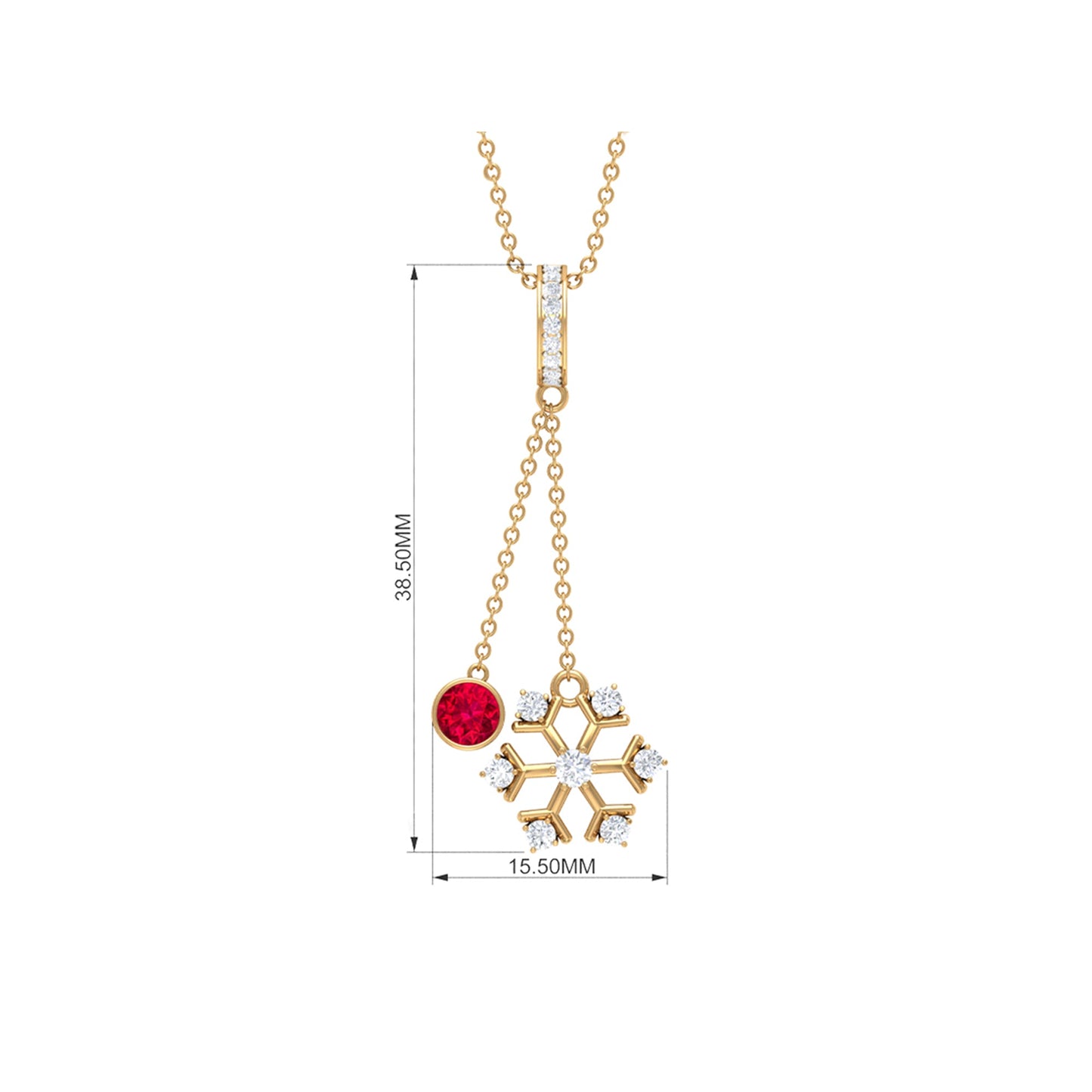 Ruby and Diamond Snowflake Dangle Pendant