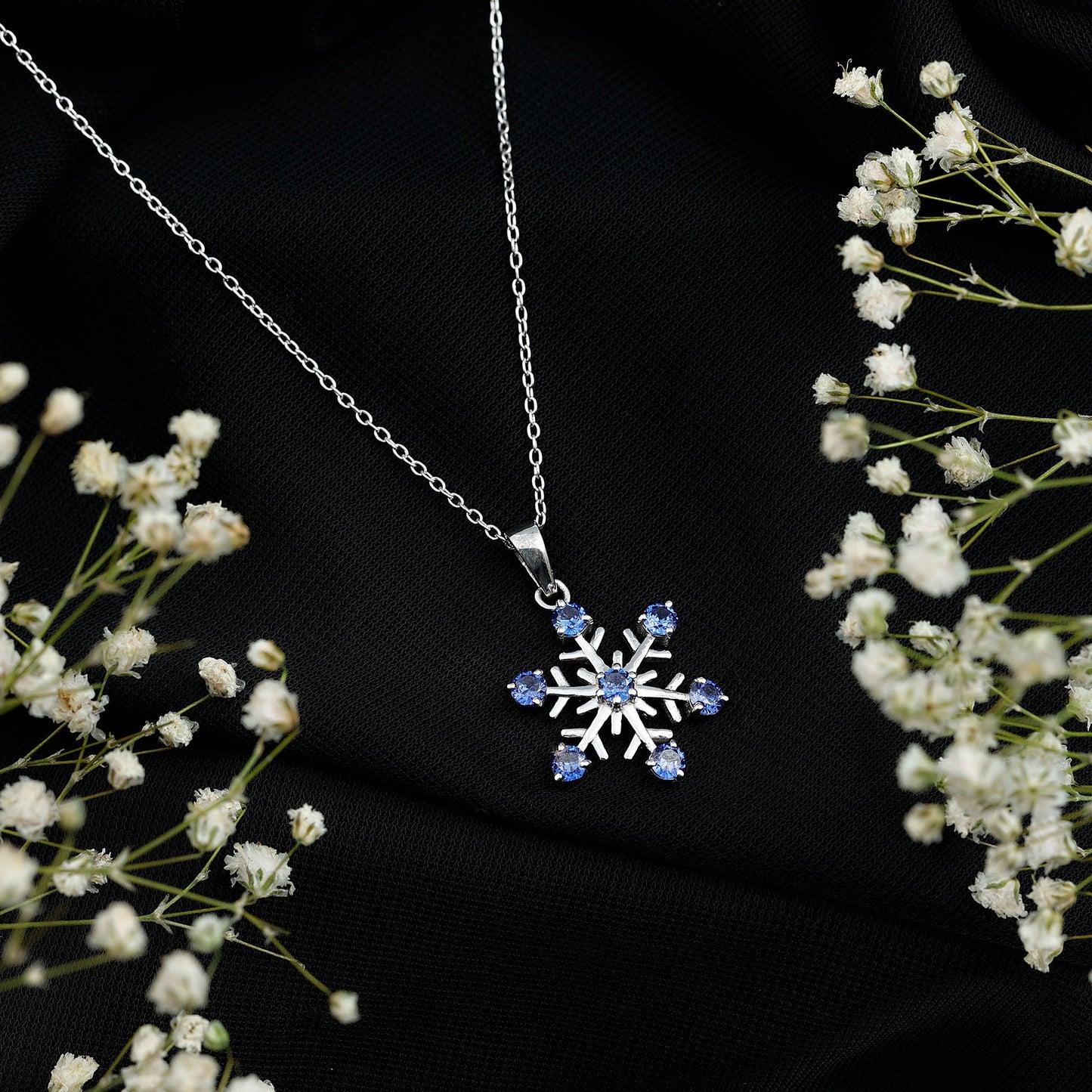Lab Created Blue Sapphire Snowflake Pendant Necklace With Chain