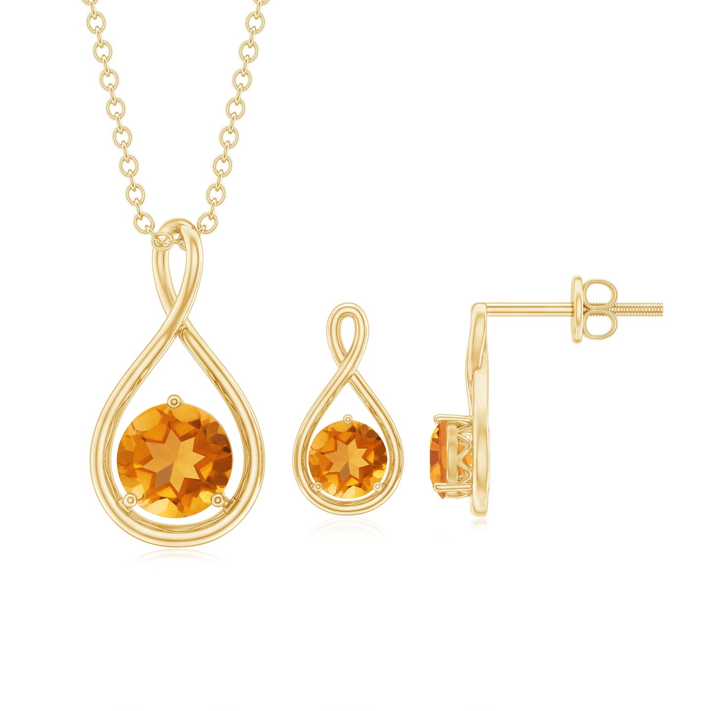 Natural Citrine Infinity Pendant and Earrings Set for Women
