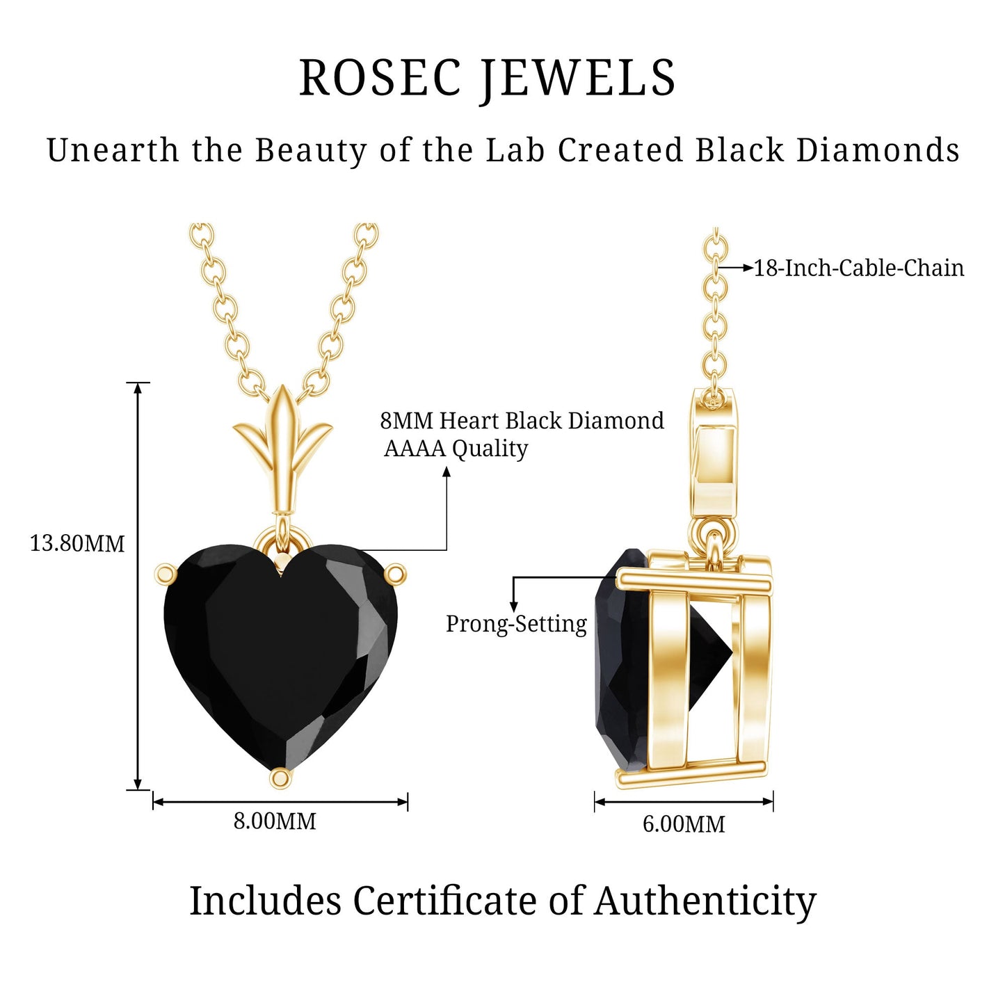 Lab Created Black Diamond Heart Shape Necklace With Chain