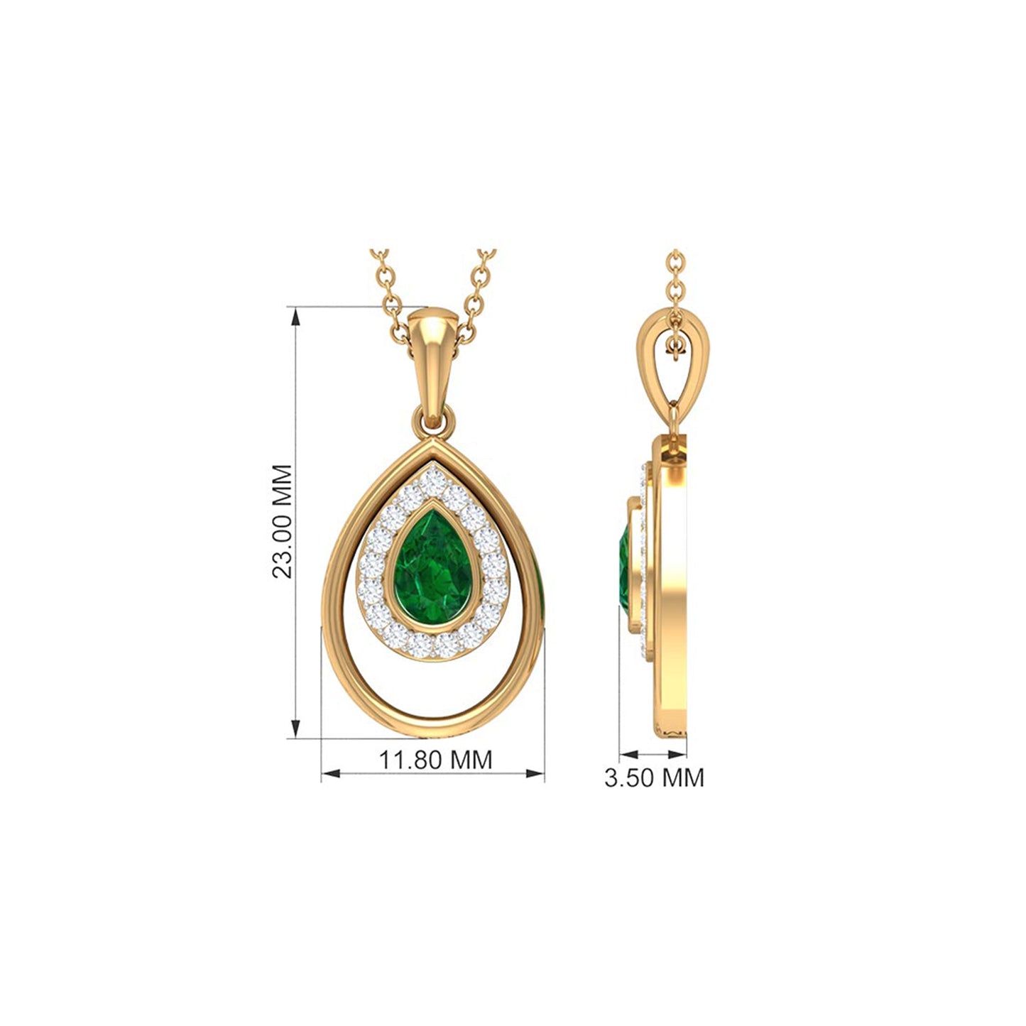 Natural Emerald Teardrop Necklace with Diamond