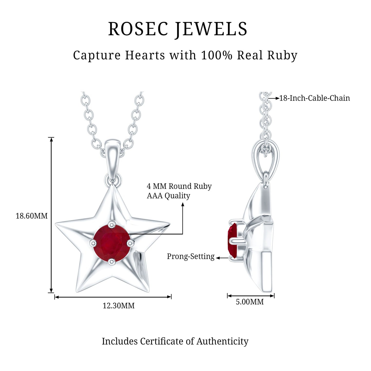 Genuine Ruby Star Pendant for Women
