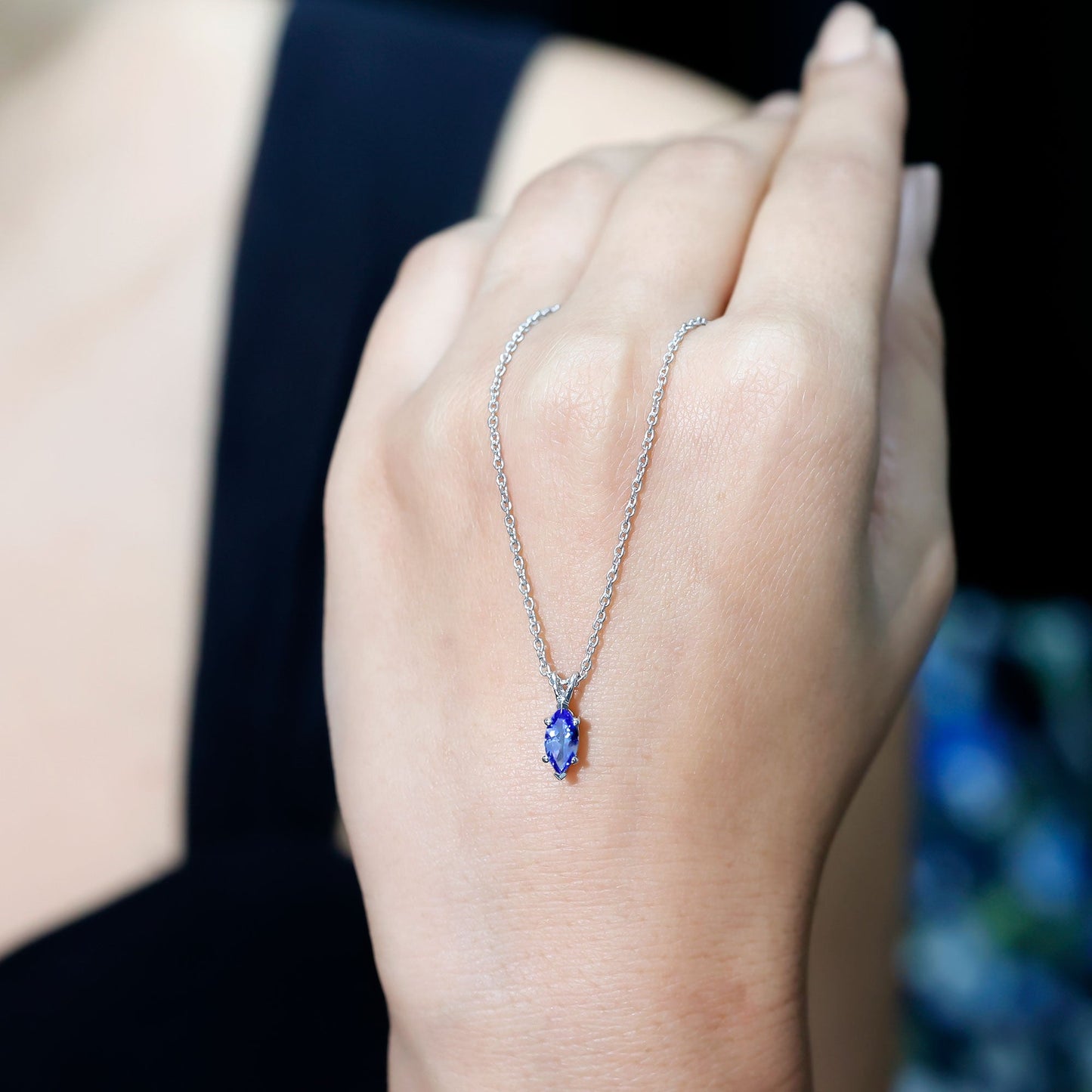 Natural 0.6 Carat Marquise Tanzanite Pendant Necklace with Silver Chain