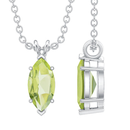 0.74 Carat Marquise Cut Peridot Birthstone Necklace with Silver Chain