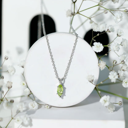 0.74 Carat Marquise Cut Peridot Birthstone Necklace with Silver Chain