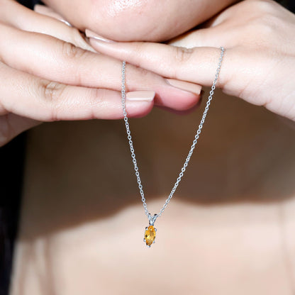 Marquise Cut 4X8 MM Citrine Solitaire Necklace with Silver Chain