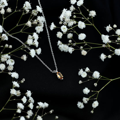Marquise Cut 4X8 MM Citrine Solitaire Necklace with Silver Chain