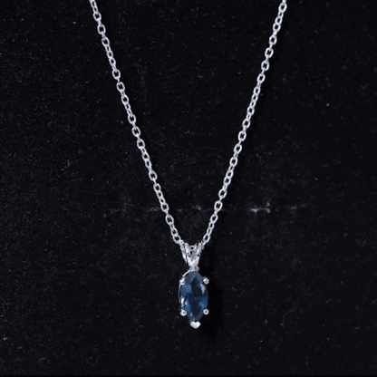 Real 0.7 Carat Marquise London Blue Topaz Necklace with Silver Chain