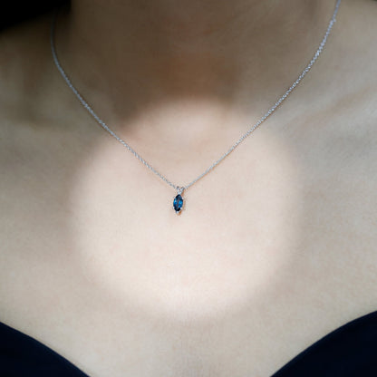 Real 0.7 Carat Marquise London Blue Topaz Necklace with Silver Chain