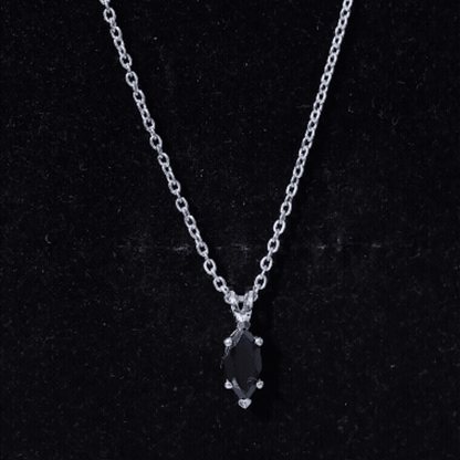 Real 0.7 Carat Black Spinel Marquise Necklace with Silver Chain