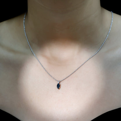 Real 0.7 Carat Black Spinel Marquise Necklace with Silver Chain