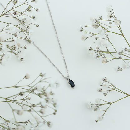 Real 0.7 Carat Black Spinel Marquise Necklace with Silver Chain