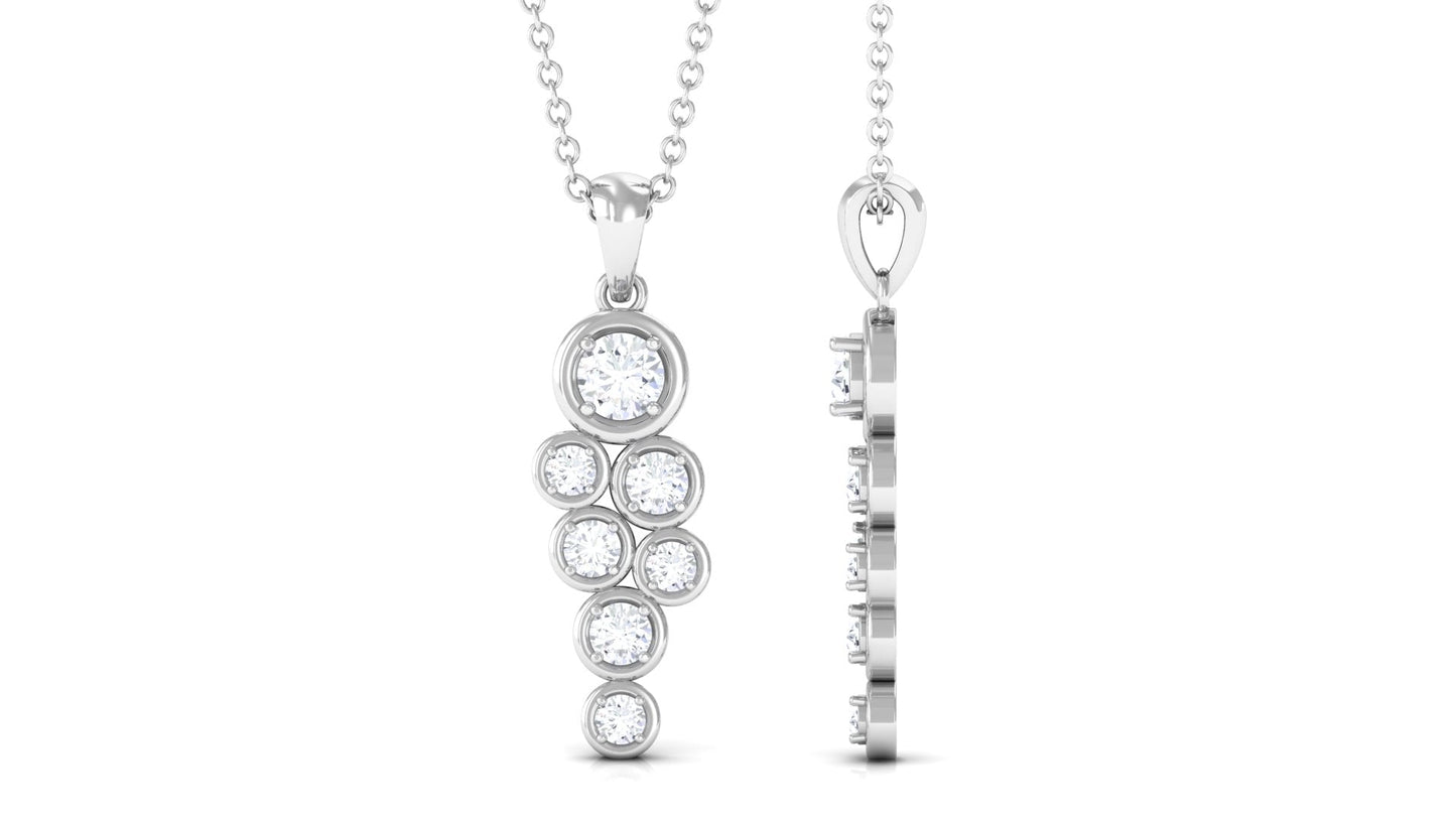 Certified Moissanite Cluster Dangle Pendant in Bezel Setting