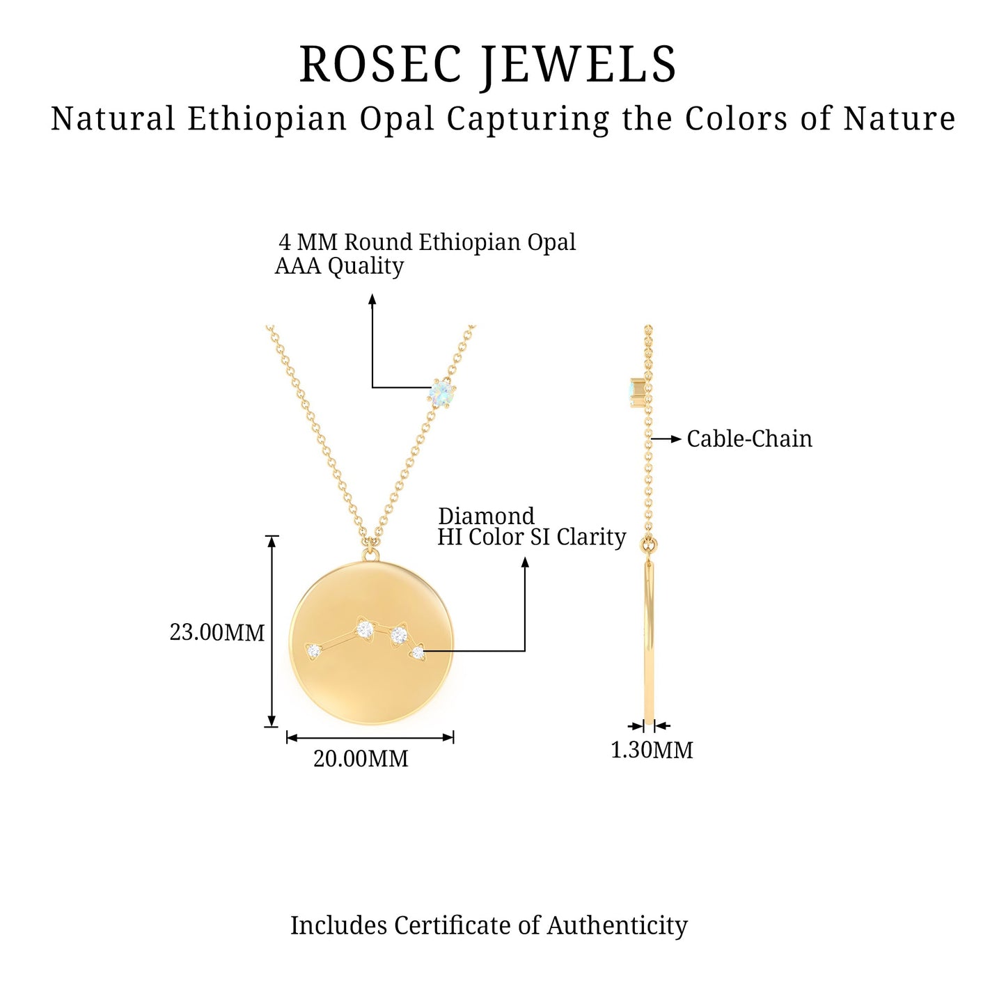 Natural Ethiopian Opal Diamond Zodiac Libra Constellation Necklace