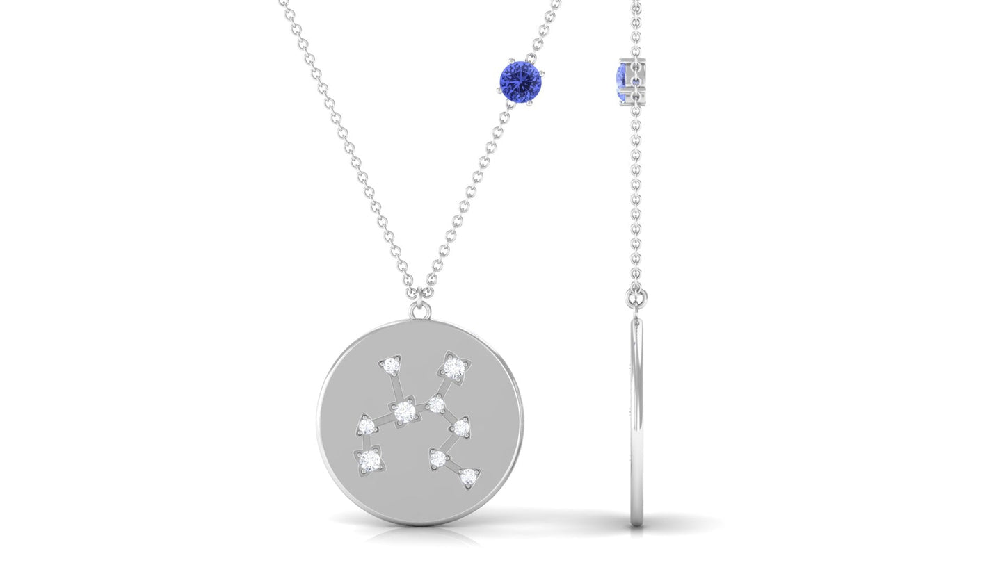 Tanzanite and Diamond Sagittarius Constellation Disc Necklace