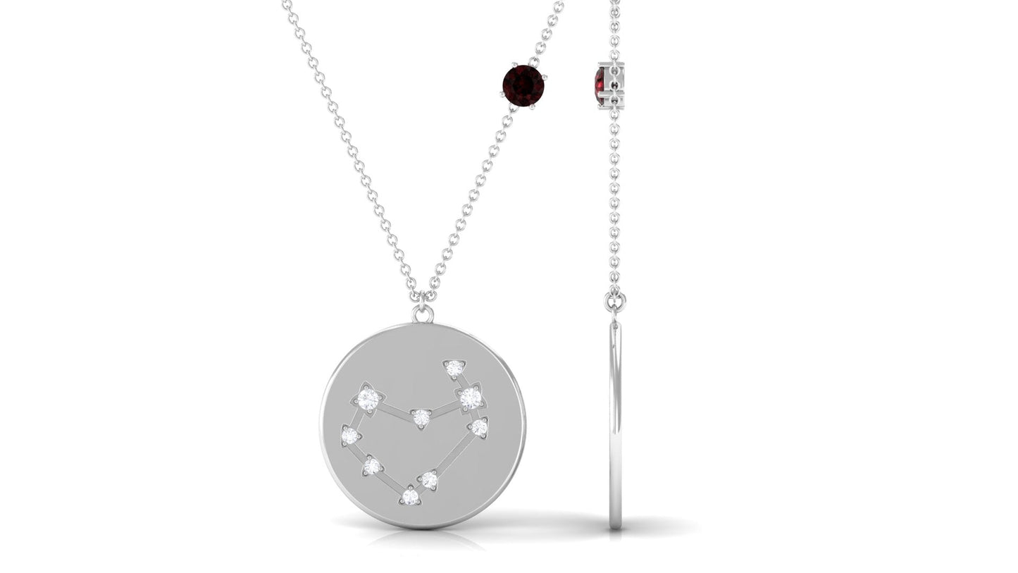 Garnet and Diamond Capricorn Zodiac Disc Pendant Necklace