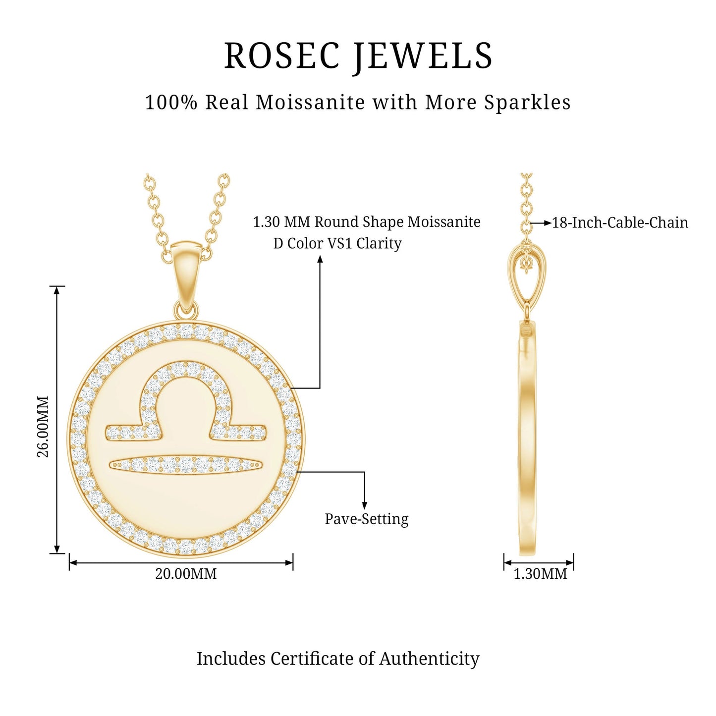Certified Moissanite and Disc Libra Zodiac Pendant