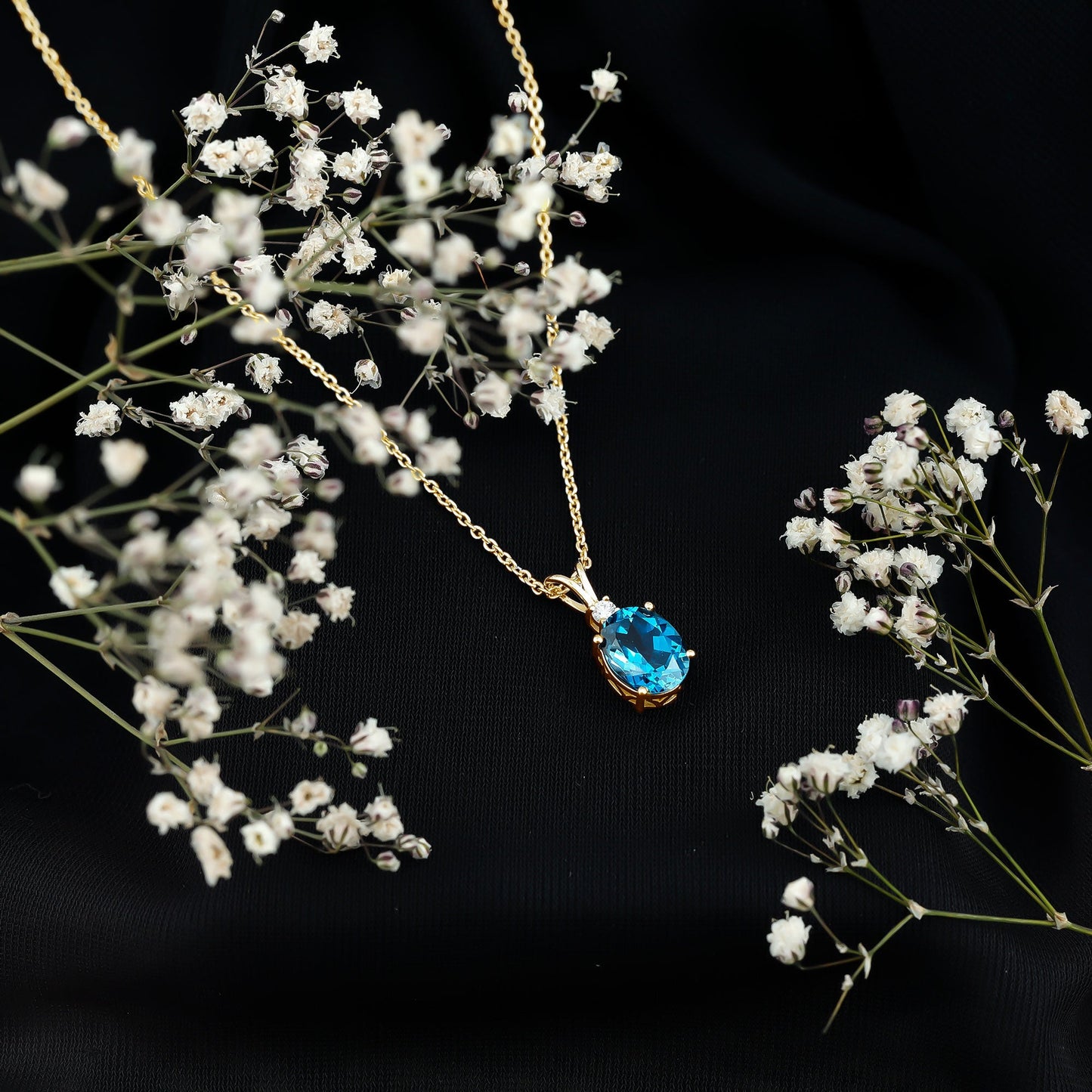 Genuine London Blue Topaz Solitaire Necklace with Chain