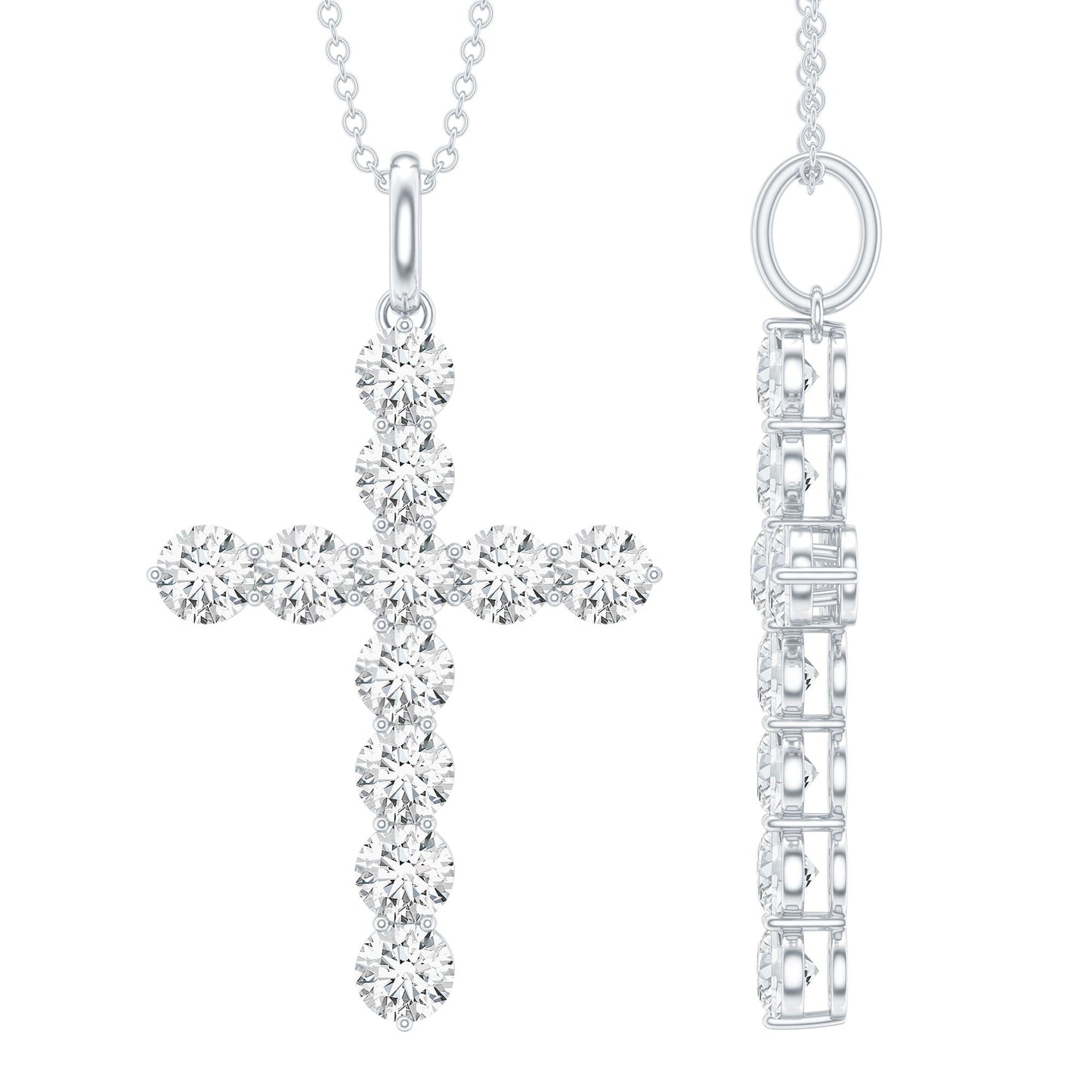 Certified Moissanite Cross Necklace With Silver Chain