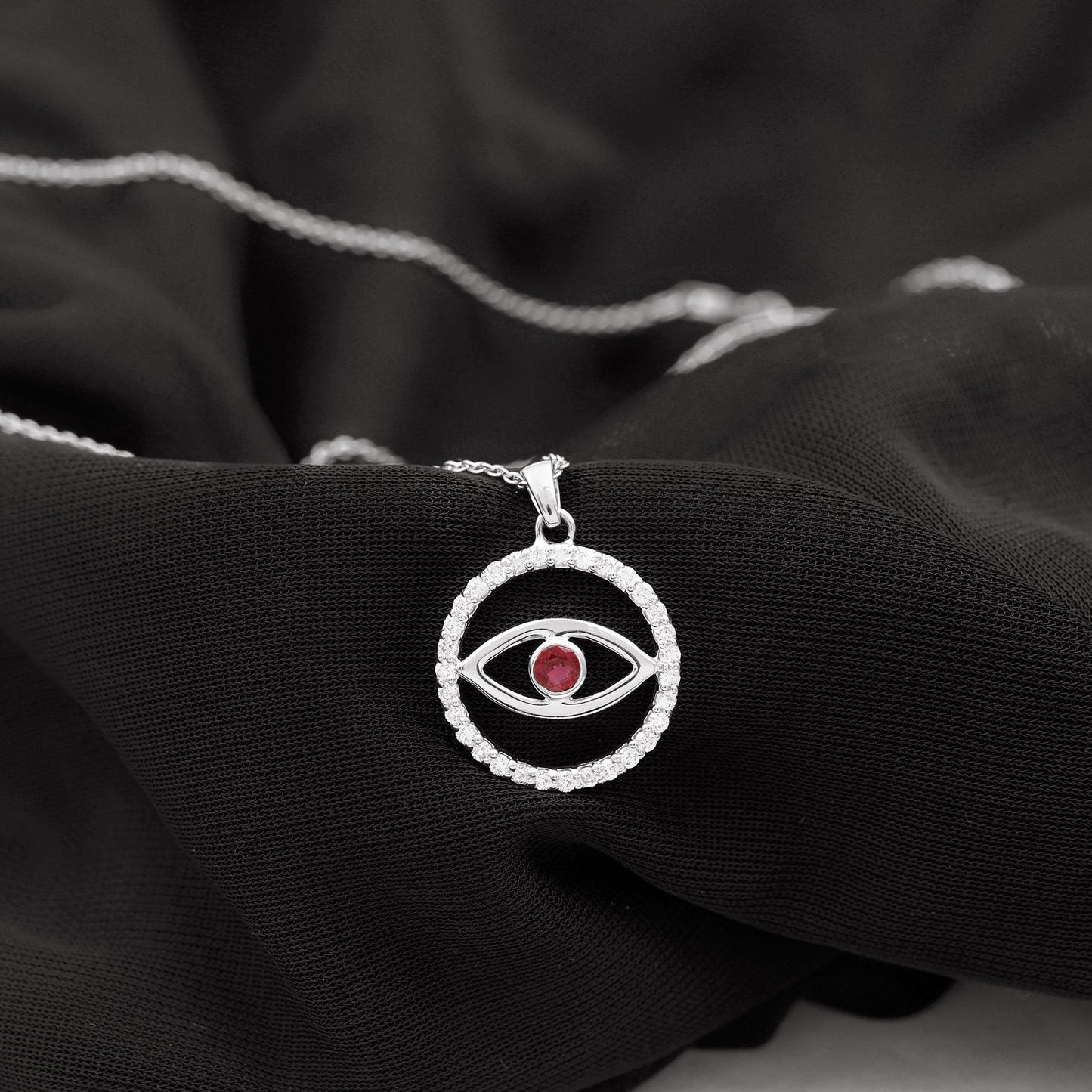 Real Ruby and Diamond Evil Eye Pendant Necklace