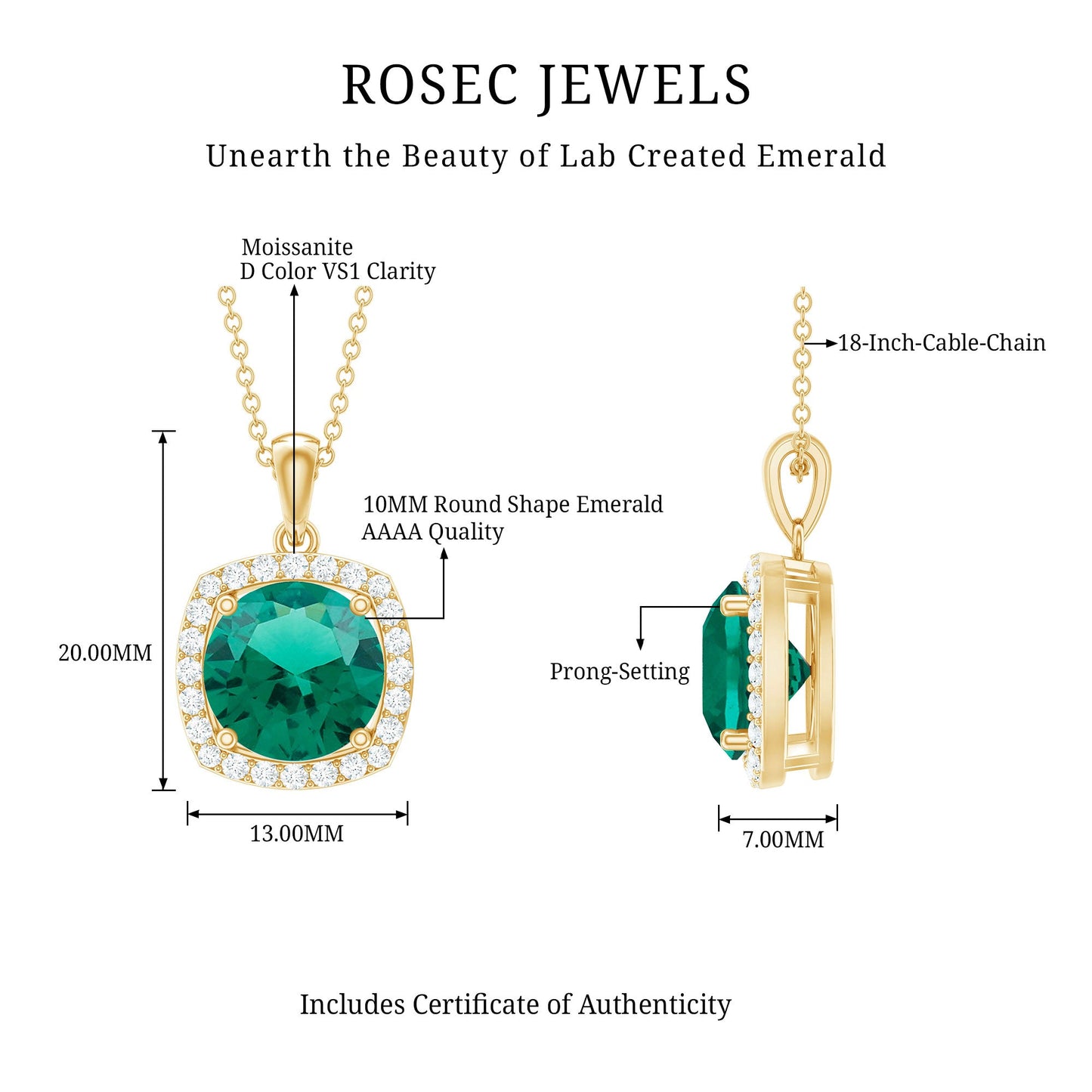 3.5 Carat Round Cut Lab Created Emerald and Diamond Bridal Necklace